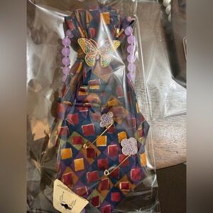 Upcycle Colorful Geometric tie necklace with butterfly